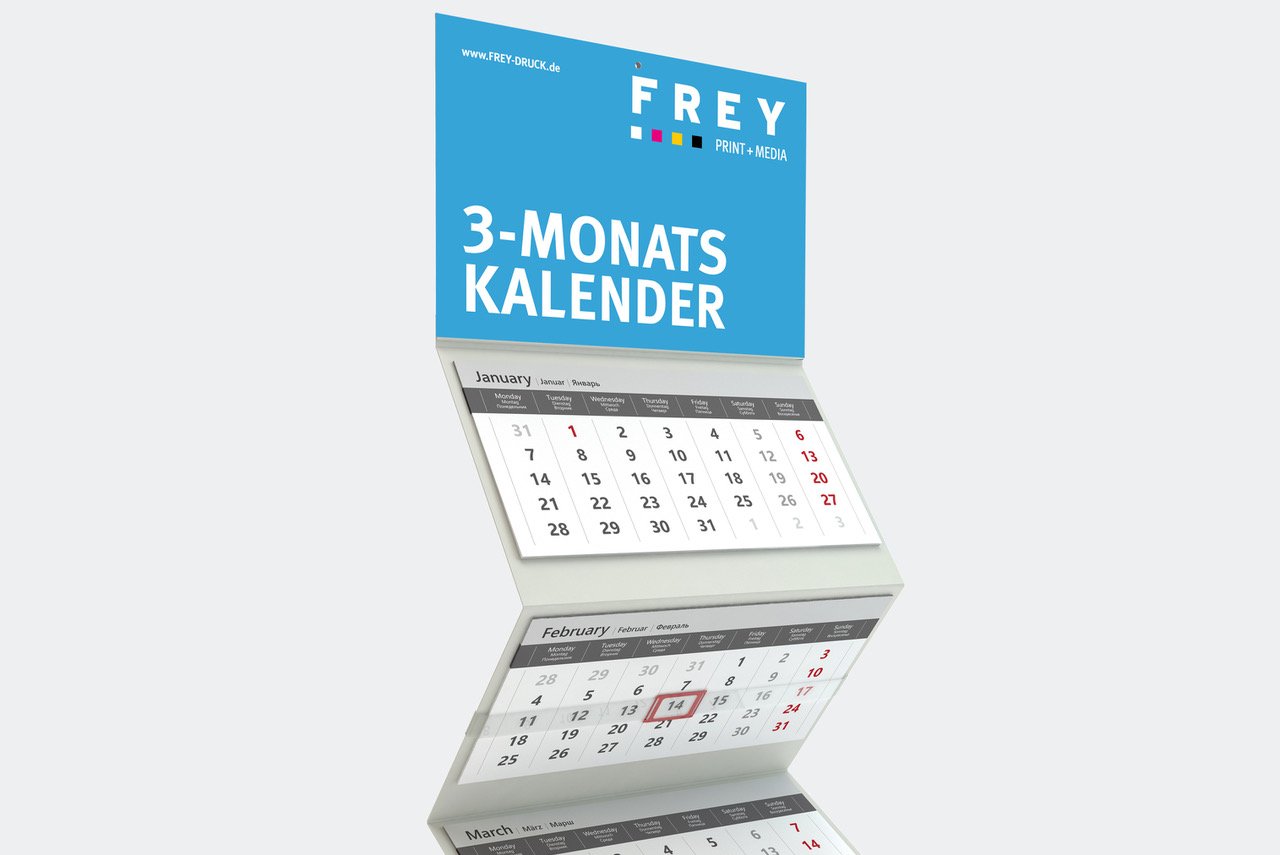 3-Monats-Kalender 2026 mit Firmeneindruck (Einblock Variante) – FREY DRUCK